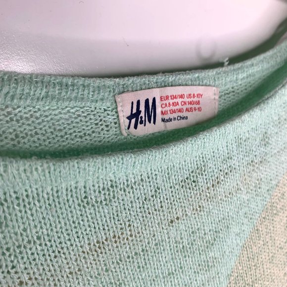 H&M Girls Teal Long SleeveMesh Shirt with Pink Heart Word Like Sz 8-10 Yrs - Picture 3 of 4